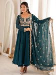 RICH LOOK GEORGETTE SEQUENCE  EMBROIDERY WORK GOWN BOTTOM WITH DUPATTA TEAL