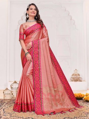 RICH LOOK  JACQUARD SILK WEAVING WORK SAREE WITH BLOUSE PINK