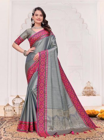 RICH LOOK  JACQUARD SILK WEAVING WORK SAREE WITH BLOUSE GREY