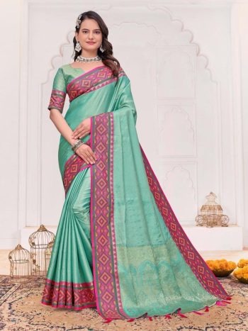 RICH LOOK  JACQUARD SILK WEAVING WORK SAREE WITH BLOUSE GREEN