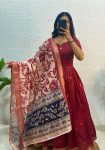 RICH LOOK JACQUARD WEAVING ZARI BUTTI WORK GOWN WITH DUPATTA MAROON