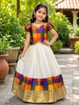 RICH LOOK LICHI SILK PRINTED BORDER & RICH GOLD PATTA WORK KID'S LEHENGA CHOLI SET OFF WHITE AND MULTI