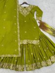 RICH LOOK PURE CHINON SILK ATTRACTIVE EMBROIDERY CODING AND SEQUENCE WORK TOP SHARARA WITH DUPATTA RECEPTION WEAR WHOLESALE PRICE ETHNIC GARMENT (3)