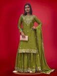 RICH LOOK PURE CHINON SILK ATTRACTIVE EMBROIDERY CODING AND SEQUENCE WORK TOP SHARARA WITH DUPATTA RECEPTION WEAR WHOLESALE PRICE ETHNIC GARMENT (3)