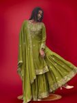 RICH LOOK PURE CHINON SILK ATTRACTIVE EMBROIDERY CODING AND SEQUENCE WORK TOP SHARARA WITH DUPATTA RECEPTION WEAR WHOLESALE PRICE ETHNIC GARMENT (3)