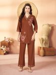 RICH LOOK RAYON MULTI EMBROIDERY THREAD WORK CO-ORD SET ORANGE