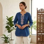 RICH LOOK VATICAN EMBROIDERY  WROK SHORT KURTI BLUE