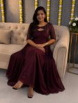 RICH LOOK VICHITRA SILK HEAVY PLAIN GOWN WITH BEADS WORK KOTI MAROON