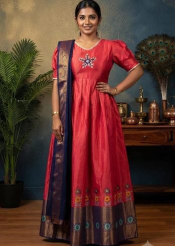 TRADITIONAL BANARASI SILK JACQUARD WEAVING ZARI WITH MIRROR WORK GOWN WITH DUPATTA RANI