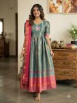 TRADITIONAL BANARASI SILK JACQUARD WEAVING ZARI WITH MIRROR WORK GOWN WITH DUPATTA RAMA