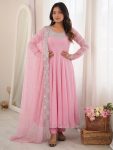 TRADITIONAL GEORGETTE EMBROIDERY SEQUENCE  WORK GOWN BOTTOM WITH DUPATTA BABY PINK