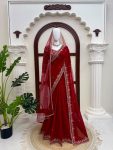 TRADITIONAL GEORGETTE THREAD WITH SEQUENCE WORK SAREE WITH UNSTITCHED BLOUSE AND DUPATTA BRIDAL WEAR WHOLESALE PRICE ETHNIC GARMENT (2)