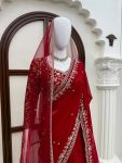 TRADITIONAL GEORGETTE THREAD WITH SEQUENCE WORK SAREE WITH UNSTITCHED BLOUSE AND DUPATTA BRIDAL WEAR WHOLESALE PRICE ETHNIC GARMENT (2)