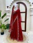 TRADITIONAL GEORGETTE THREAD WITH SEQUENCE WORK SAREE WITH UNSTITCHED BLOUSE AND DUPATTA BRIDAL WEAR WHOLESALE PRICE ETHNIC GARMENT (2)