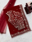 TRADITIONAL GEORGETTE THREAD WITH SEQUENCE WORK SAREE WITH UNSTITCHED BLOUSE AND DUPATTA BRIDAL WEAR WHOLESALE PRICE ETHNIC GARMENT (2)