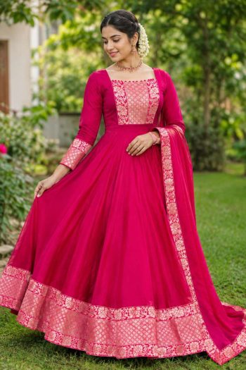 TRADITIONAL VICHITRA SILK BROCADE BORDER WORK GOWN WITH DUPATTA RANI