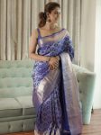 TRENDING BANARASI SILK  WEAVING WORK SAREE WITH UNSTITCHED BLOUSE BLUE