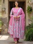 TRENDING COTTON BLEND FOIL PRINT WORK TOP BOTTOM WITH DUPATTA BABY PINK