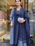 TRENDING COTTON PRINTED TOP BOTTOM WITH DUPATTA BLUE