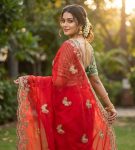 TRENDING FENDY SATIN EMBROIDERY 3 MM SEQUENCE WORK HEAVY BORDER WITH BUTTA SAREE WITH STITCHED BLOUSE RED