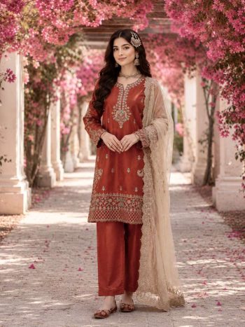 TRENDING GMY SILK 5MM SEQUENCE & ZARI EMBROIDERY WORK TOP PALAZZO WITH DUPATTA ORANGE