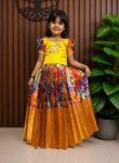 TRENDING KANJIVARAM SILK   HEAVY DIGITAL  PRINT AND HAND WORK KID'S GOWN YELLOW