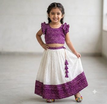 TRENDING NATURAL SILK ZARI  WEAVING WORK KID'S LEHENGA CHOLI WINE AND OFF WHITE