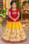 TRENDING PURE VISCOSE TISSUE  WEAVING WORK KID'S LEHENGA CHOLI  MAROON YELLOW