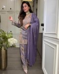 TRENDING RONALD SILK EMBROIDERY SEQUENCE WORK  TOP PALAZZO WITH DUPATTA PURPLE