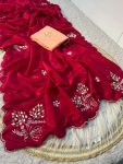 TRENDING SOFT SHINE HO SILK HAVEY PALLU HANDWORK CUT DANA WORK SAREE WITH UNSTITCHED BLOUSE RANI