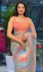 TRENDING SOFT TABBY ORGANZA MULTI PRINTS WITH BEADS AND  CUTDANA HANDWORK SAREE WITH UNSTITCHED BLOUSE MULTI