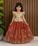 TRENDING SPACE SILK ZARI  EMBROIDERY AND AND CUTWORK BORDER KID'S LEHENGA CHOLI YELLOW AND ORANGE